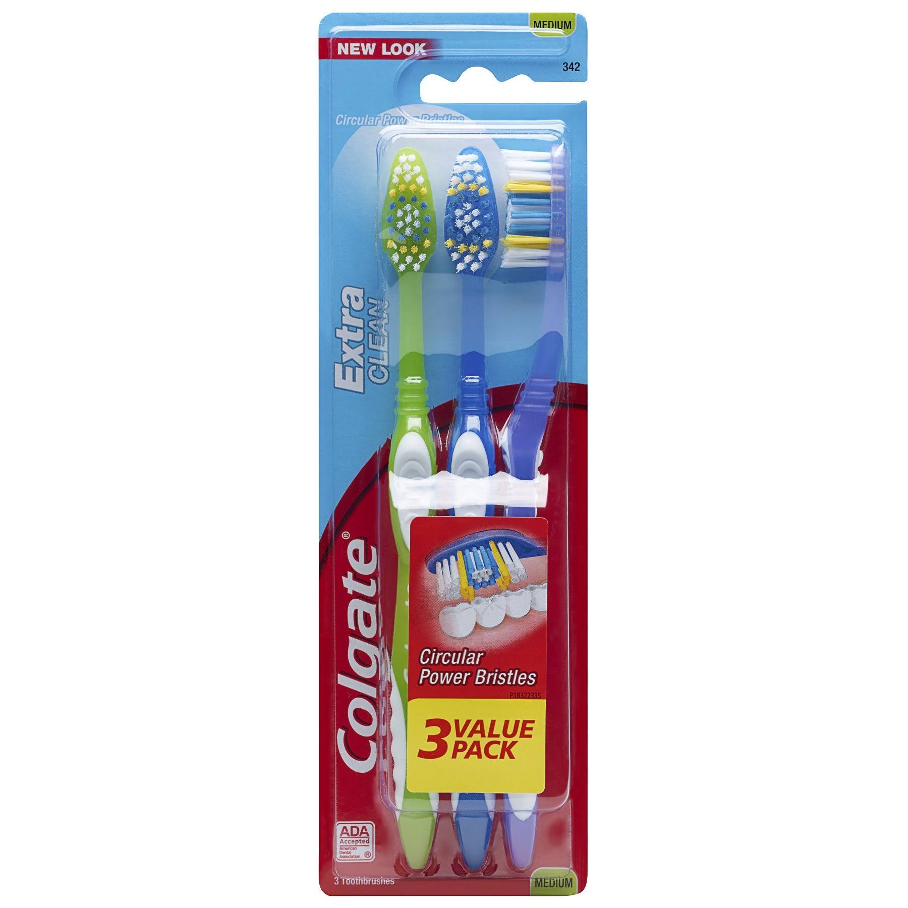 Colgate Extra Clean Toothbrushes - #341 Medium Full Head, x3