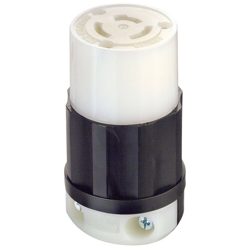 Leviton Locking Connector, 20 Amp, 125/250 Volt, Industrial Grade, Non-Grounding - Black/White
