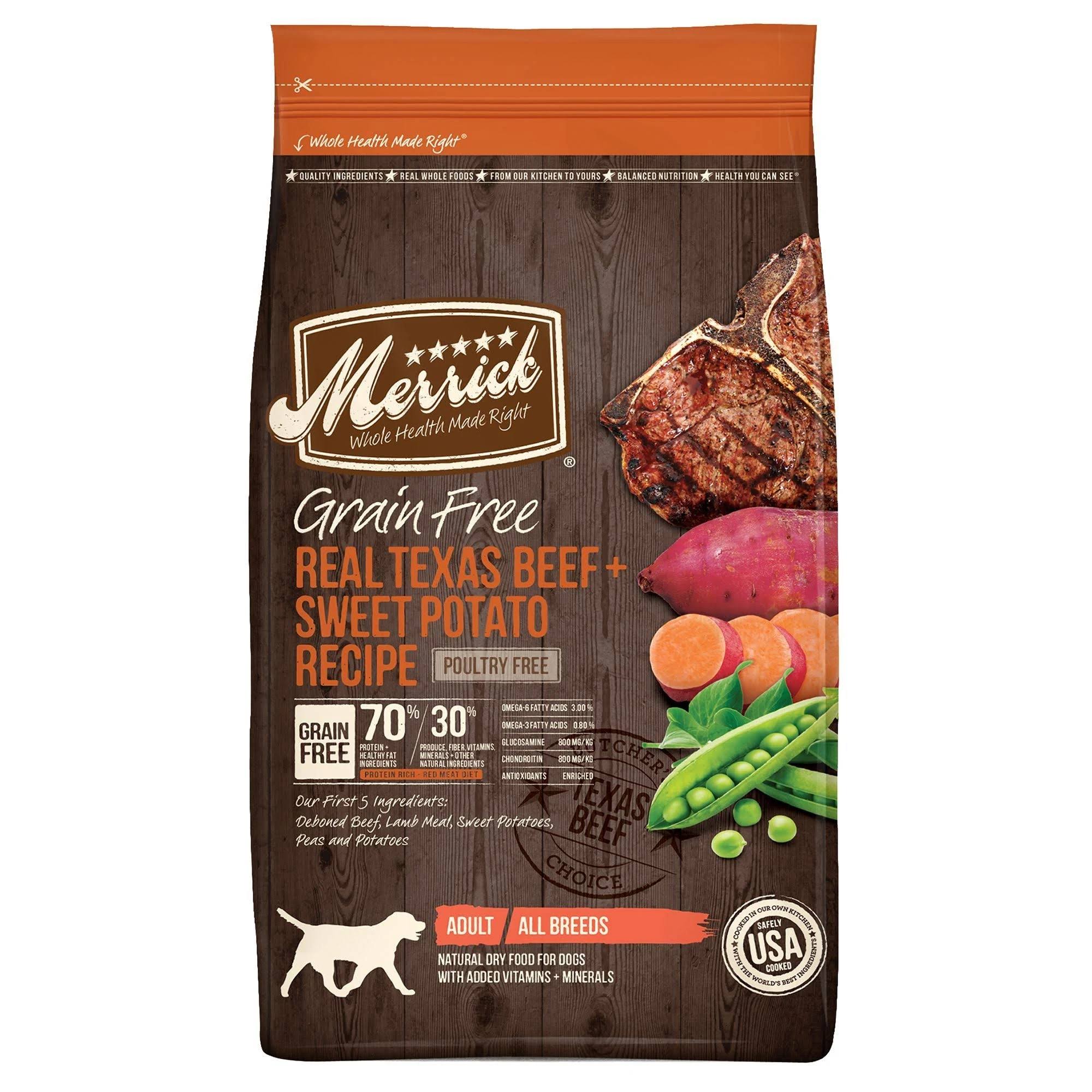 Merrick Grain Free Dog Food - Real Texas Beef and Sweet Potato Recipe, Dry, 25lbs