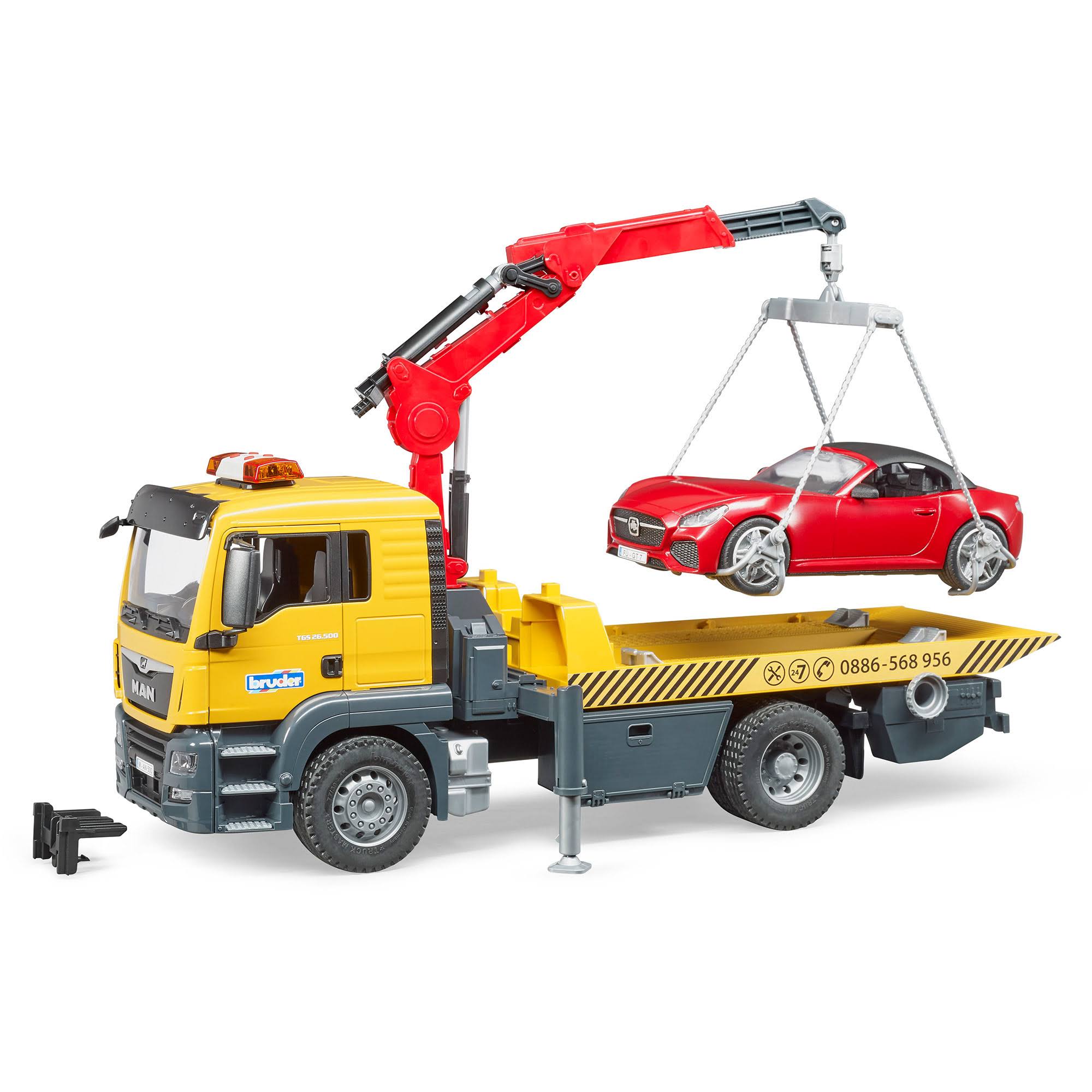 Bruder - Man TGS Flat Top Tow Truck with Roadster