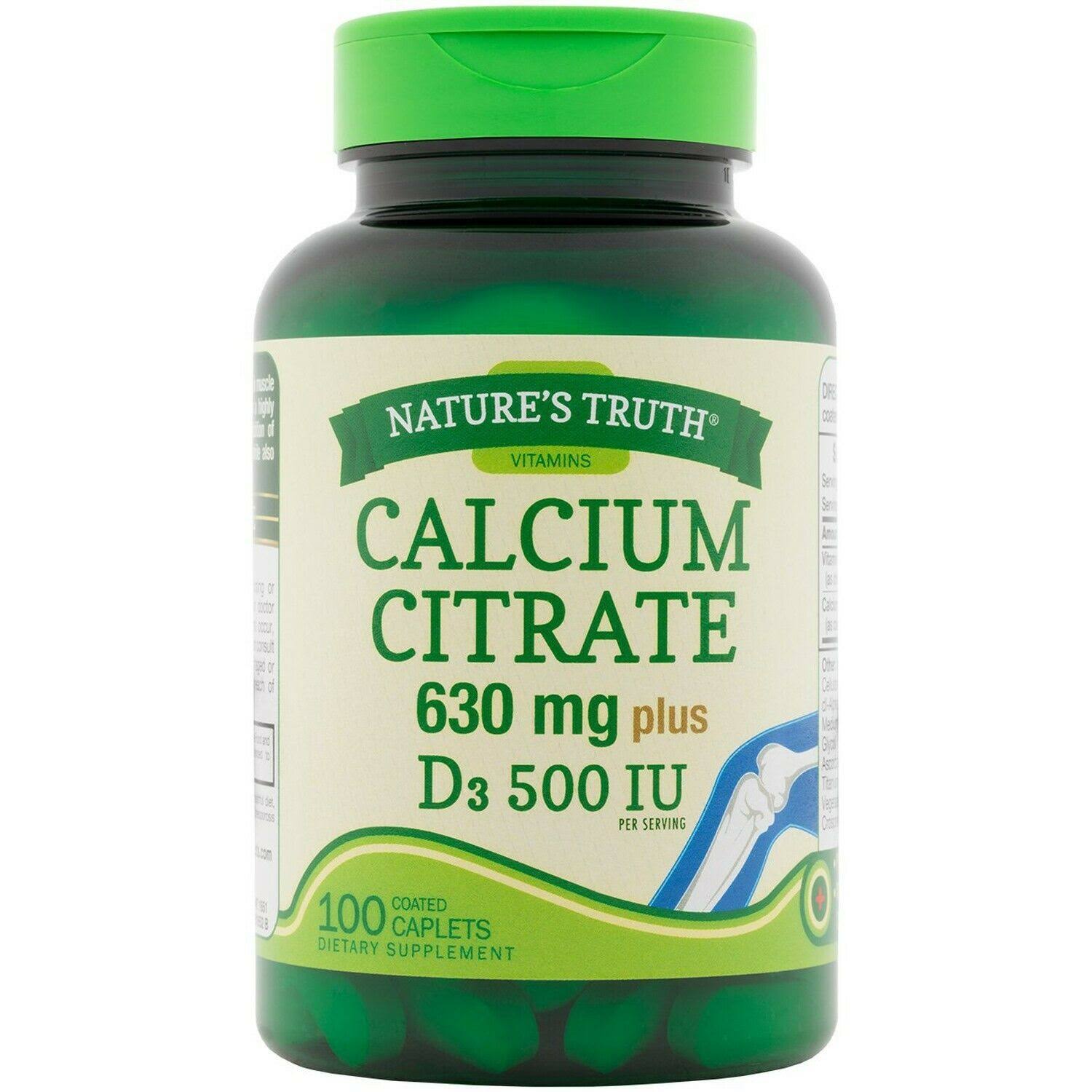Nature's Truth Max Calcium Citrate Supplement - 630mg, D3 500IU, 100ct