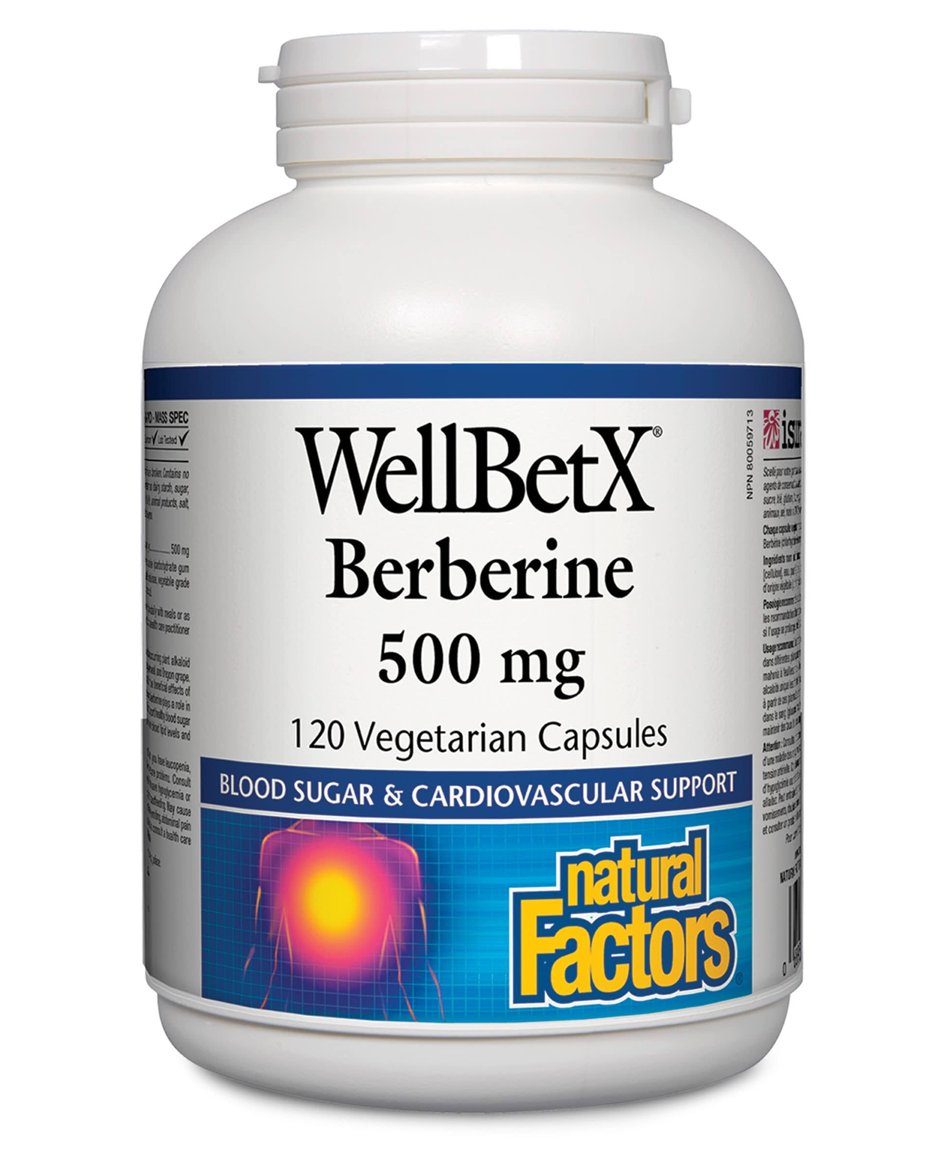 Natural Factors WellBetX Berberine 500 MG 120 Vegetarian Capsules