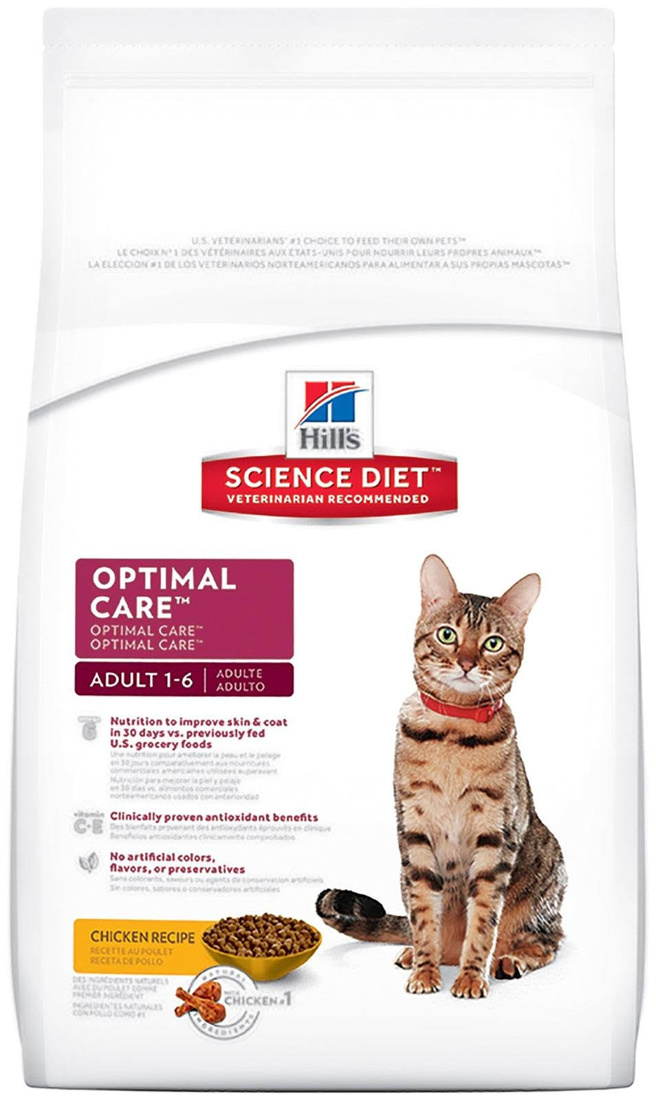 Hill's Science Diet Optimal Care Premium Natural Cat Food - Chicken Recipe, Adult 1-6, 16lbs