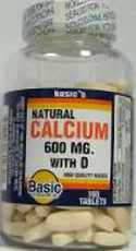 Basic Vitamins Natural Calcium 600mg. with Vitamin D - 160 Tabs