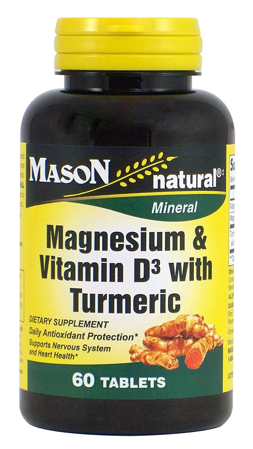 Mason Natural Magnesium and Vitamin D3 with Turmeric Dietary Supplement - 60 Tablets
