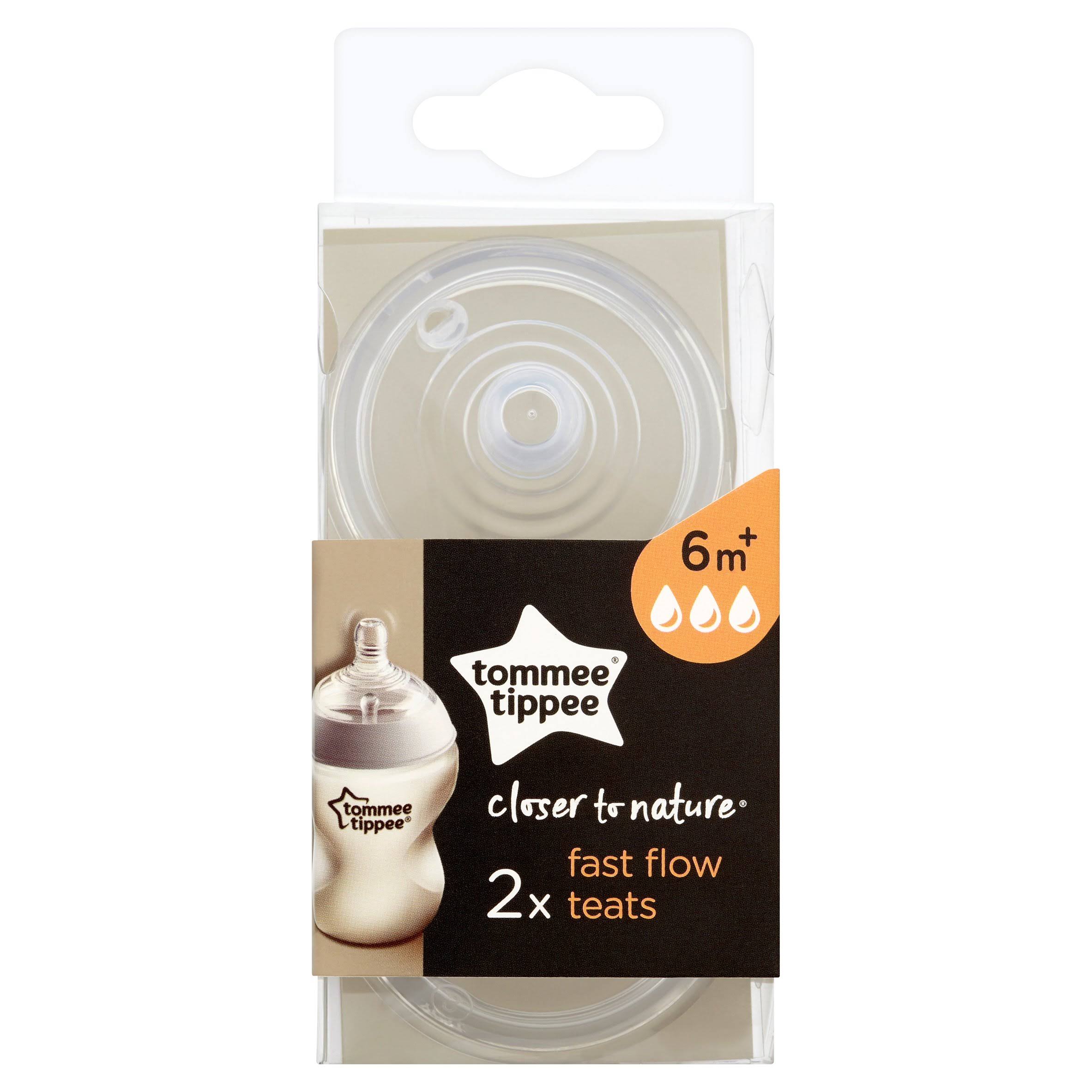 Tommee Tippee Closer to Nature Fast Flow Teats - Clear, 6 Months +, 2pk