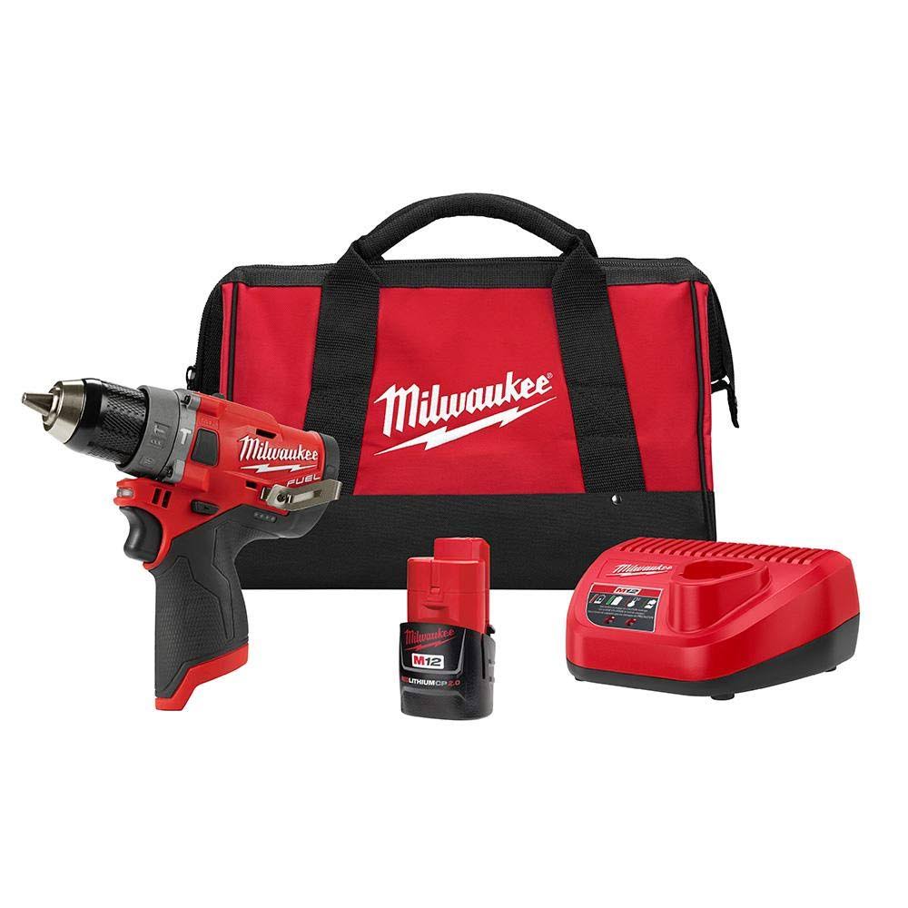 Milwaukee 2504-21 M12 Fuel 1/2 in. Hammer Drill Kit with 2.0 AH Battery and Bag