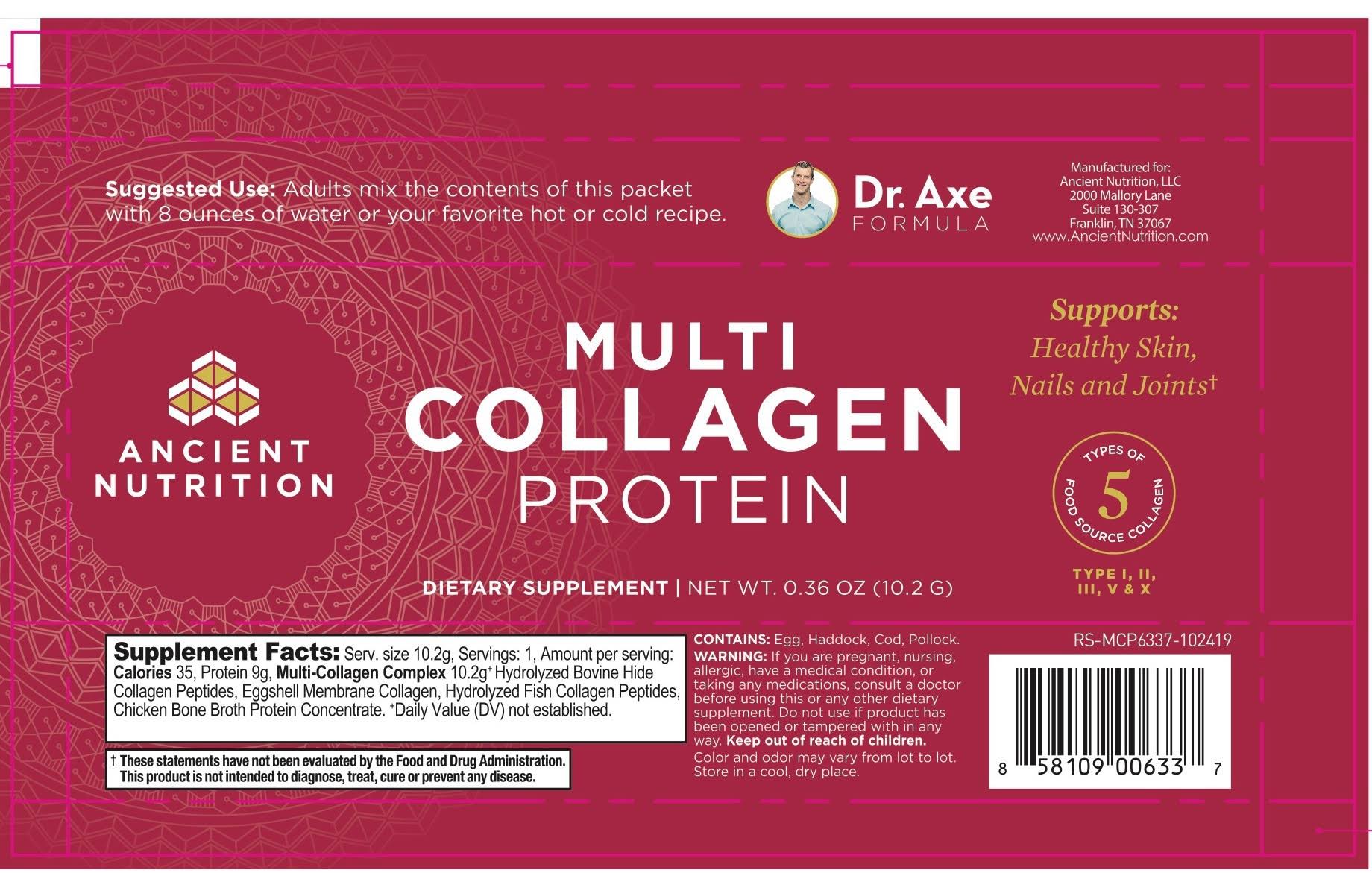 ANCIENT NUTRITION Multi Collagen Complex Powder Packet, 0.36 OZ ( Pack