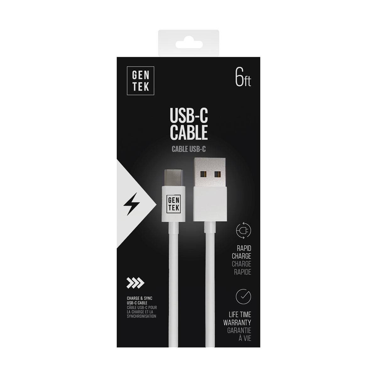 Gentek White USB-C Cable, 6 ft.