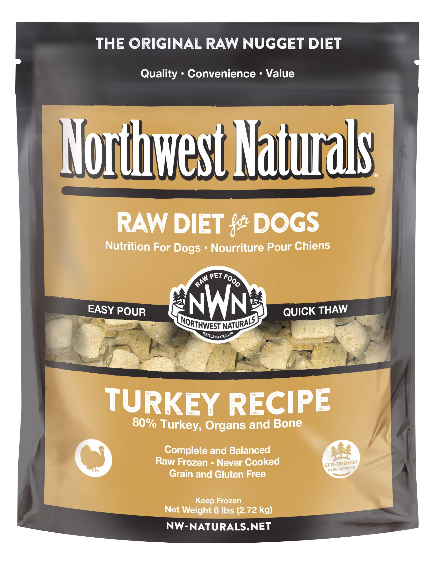 Northwest Naturals Raw Frozen Turkey Nuggets Dog Food 6 lb