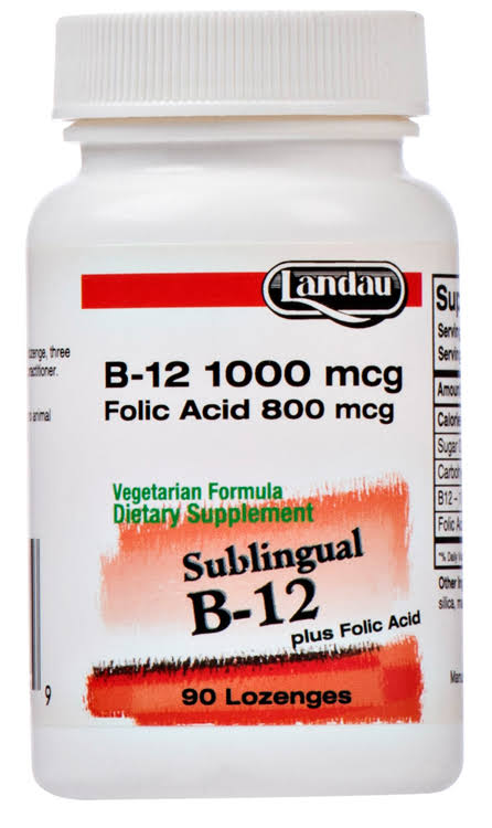 Landau Kosher B12 Sublingual Plus Folic Acid Dietary Supplement - Cherry Flavor, 90ct
