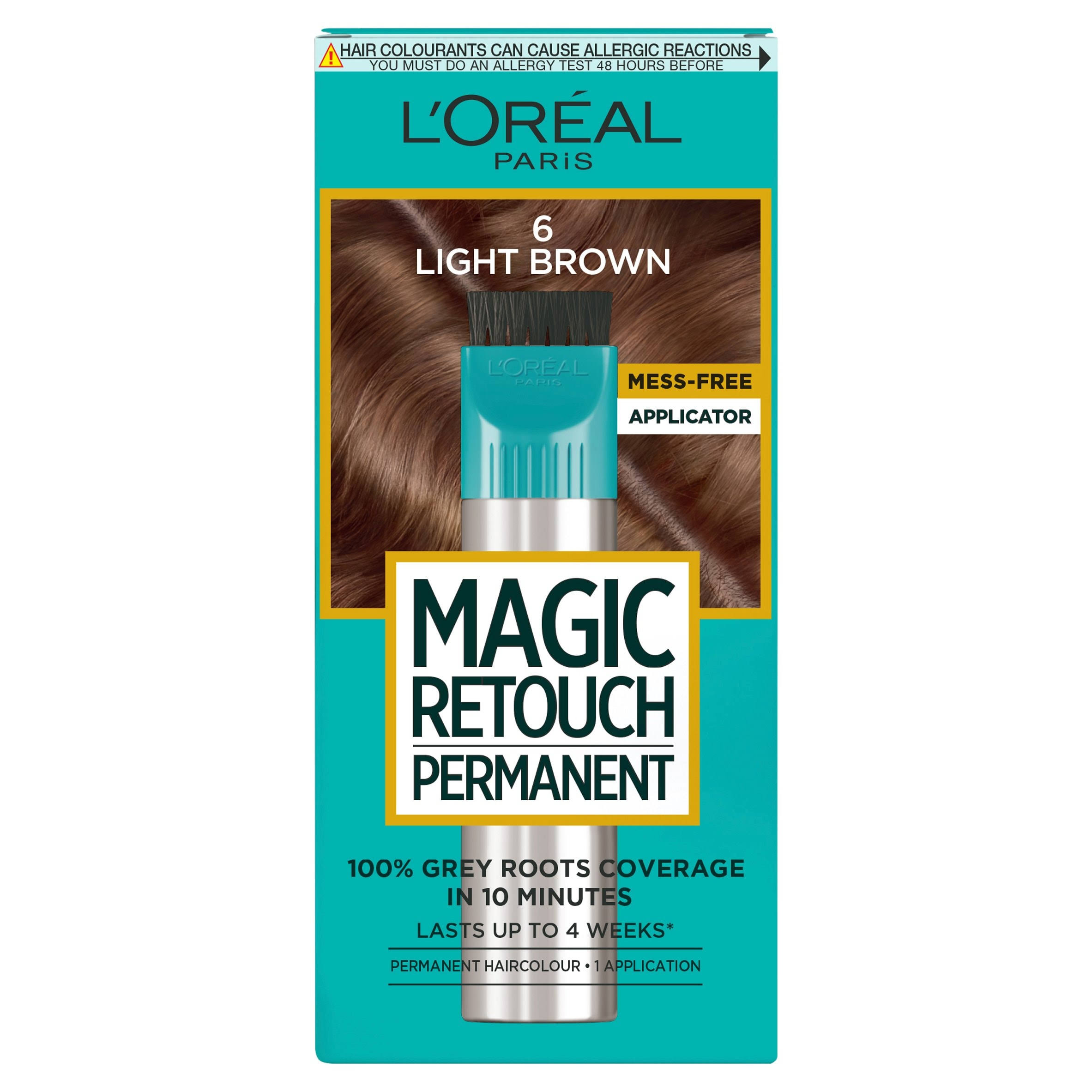 L'Oreal Paris Magic Retouch Permanent Root Concealer, Touching Up Grey Hair Dye, Light Brown 6, 95 G (Pack of 1)