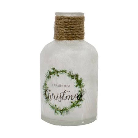 4.75 inch White Small Farmhouse Christmas Jar with Rope in Neck