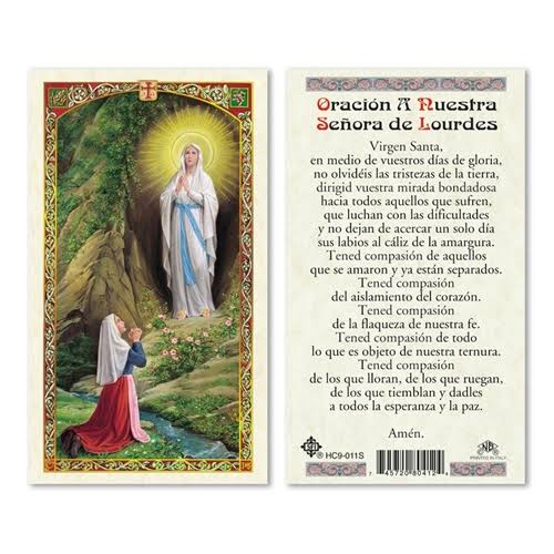 Oracion A Nuesta Senora de Lourdes Laminated Prayer Card-Single from San Francis Imports | Discount Catholic Products