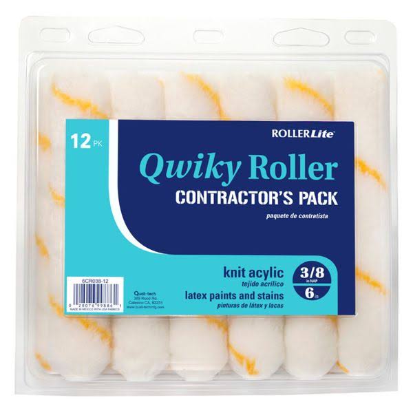 RollerLite 6CR038Q-12 Paint Roller Cover Refill Qwiky Roller Acrylic Knit 6" W X 3/8" S Mini Gold/White