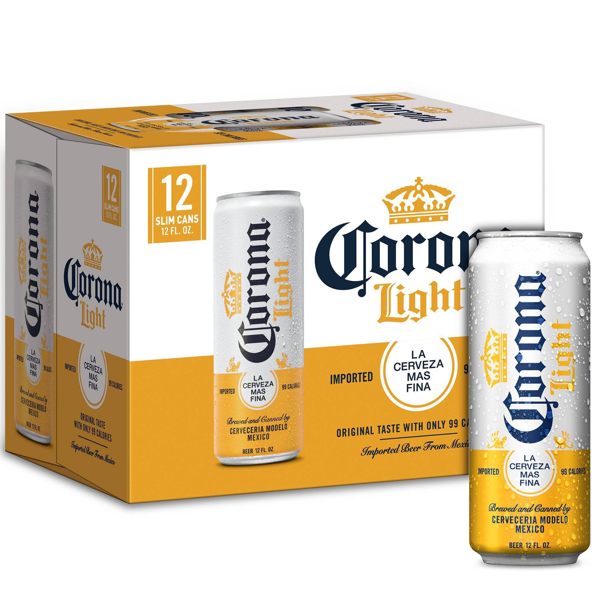 Corona Light Beer, Light - 12 pack, 12 fl oz slim cans