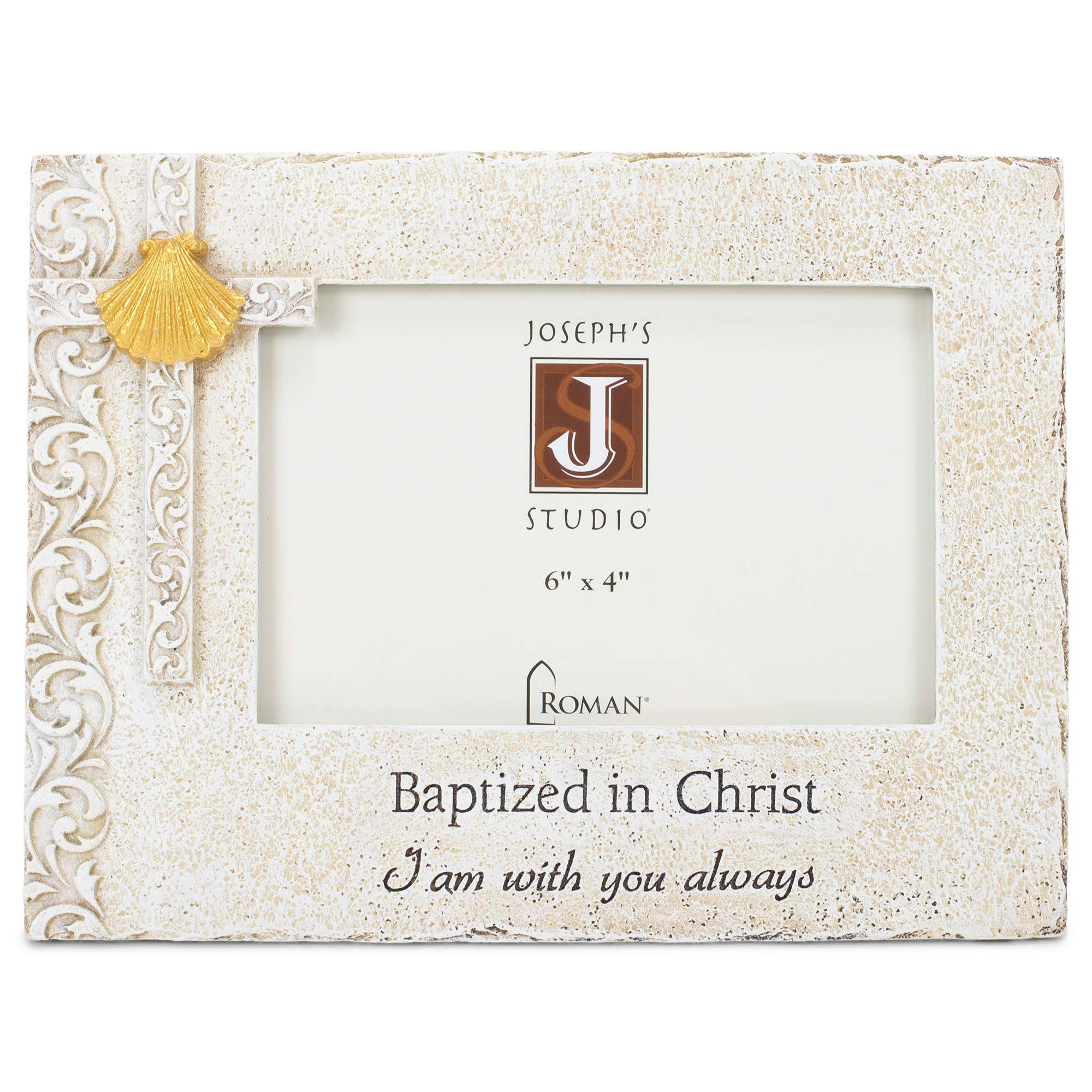 Roman Baptized in Christ Filigree Cream 6.75 x 4 Lead Free Zinc Alloy Decorative Picture Frame