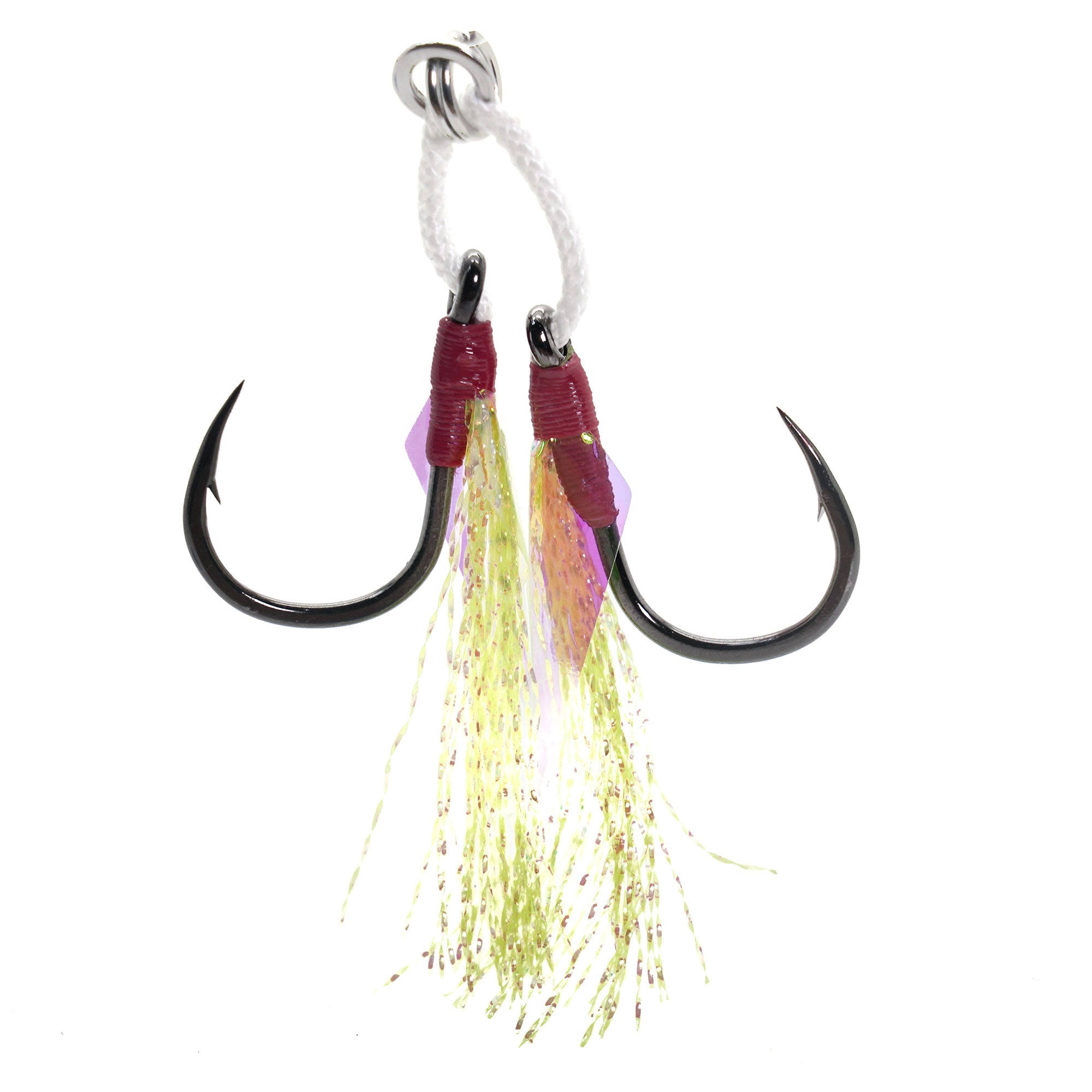 2 Pack of Size 1/0 Mustad Light Jig Assist Hooks - Double Hook Fishing Rigs