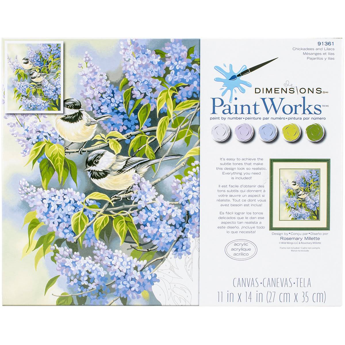 Dimensions Paintworks Paint by Numbers Chickadees and Lilacs Kit - 11" x 14"