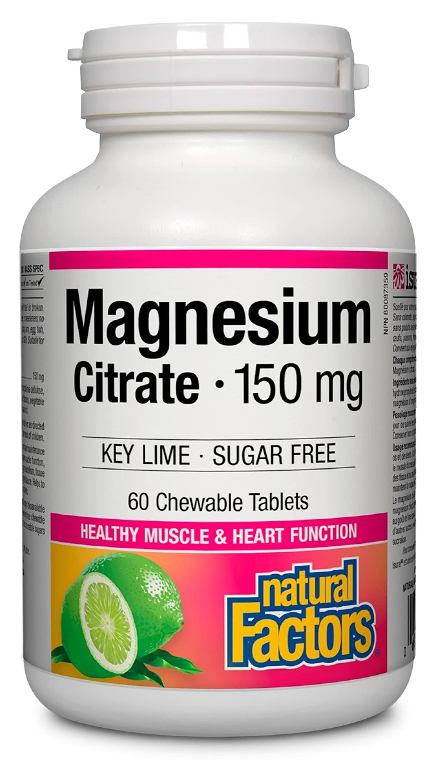 Natural Factors Magnesium Citrate Key Lime 150 mg 60 Chewable Tablets