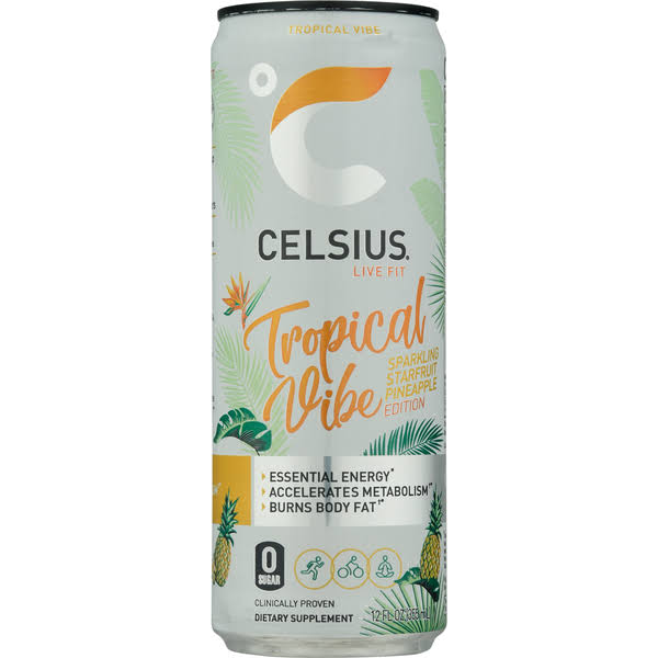 Celsius Tropical Vibe Energy Drink, Starfruit Pineapple Edition, Sparkling - 12 fl oz