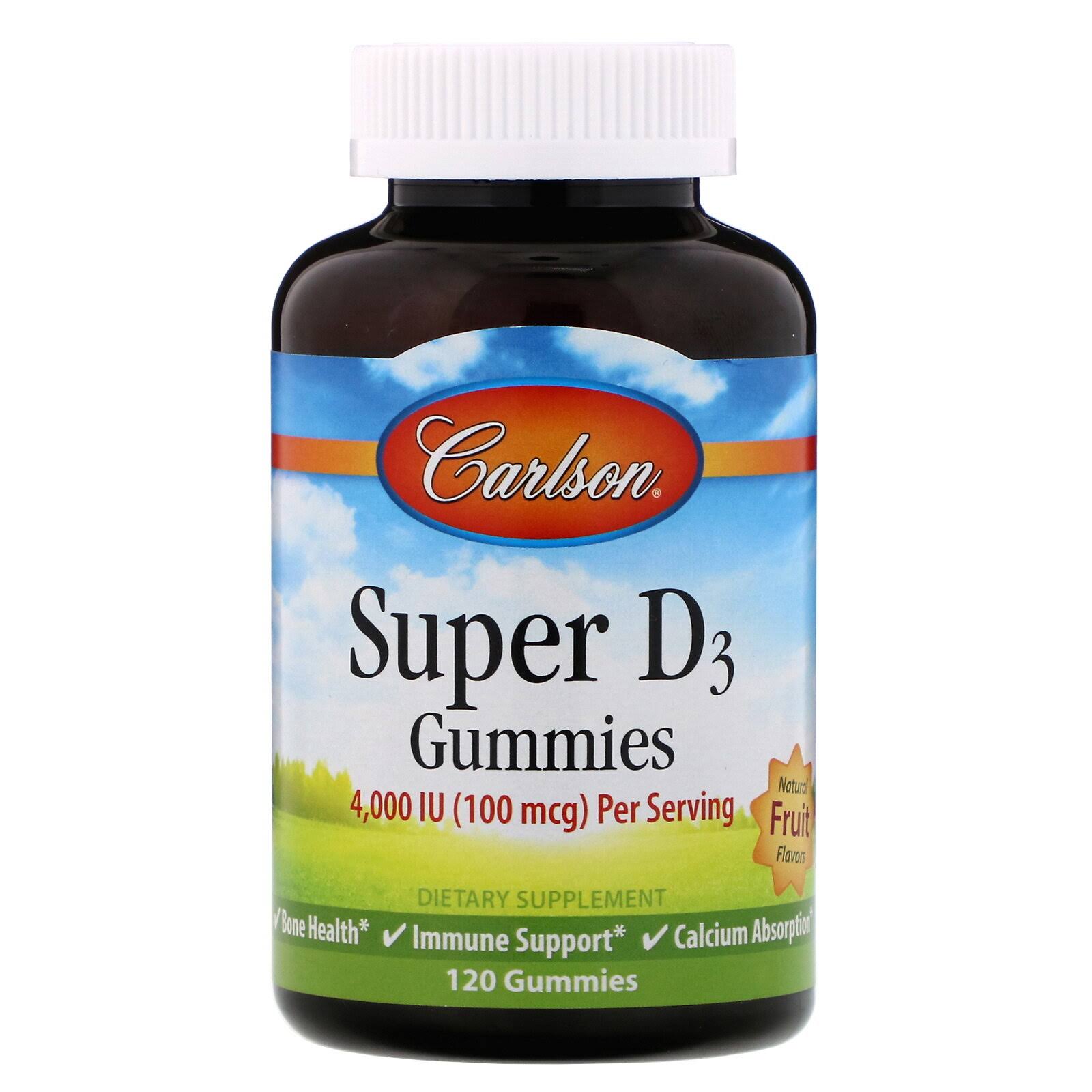 Carlson Labs Super Vitamin D3 Gummies Natural Fruit 4000 IU Dietary Supplement - 120ct
