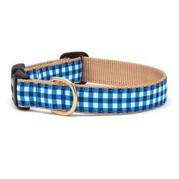 Navy Gingham Dog Collar by Up Country - Large - Wide 1”