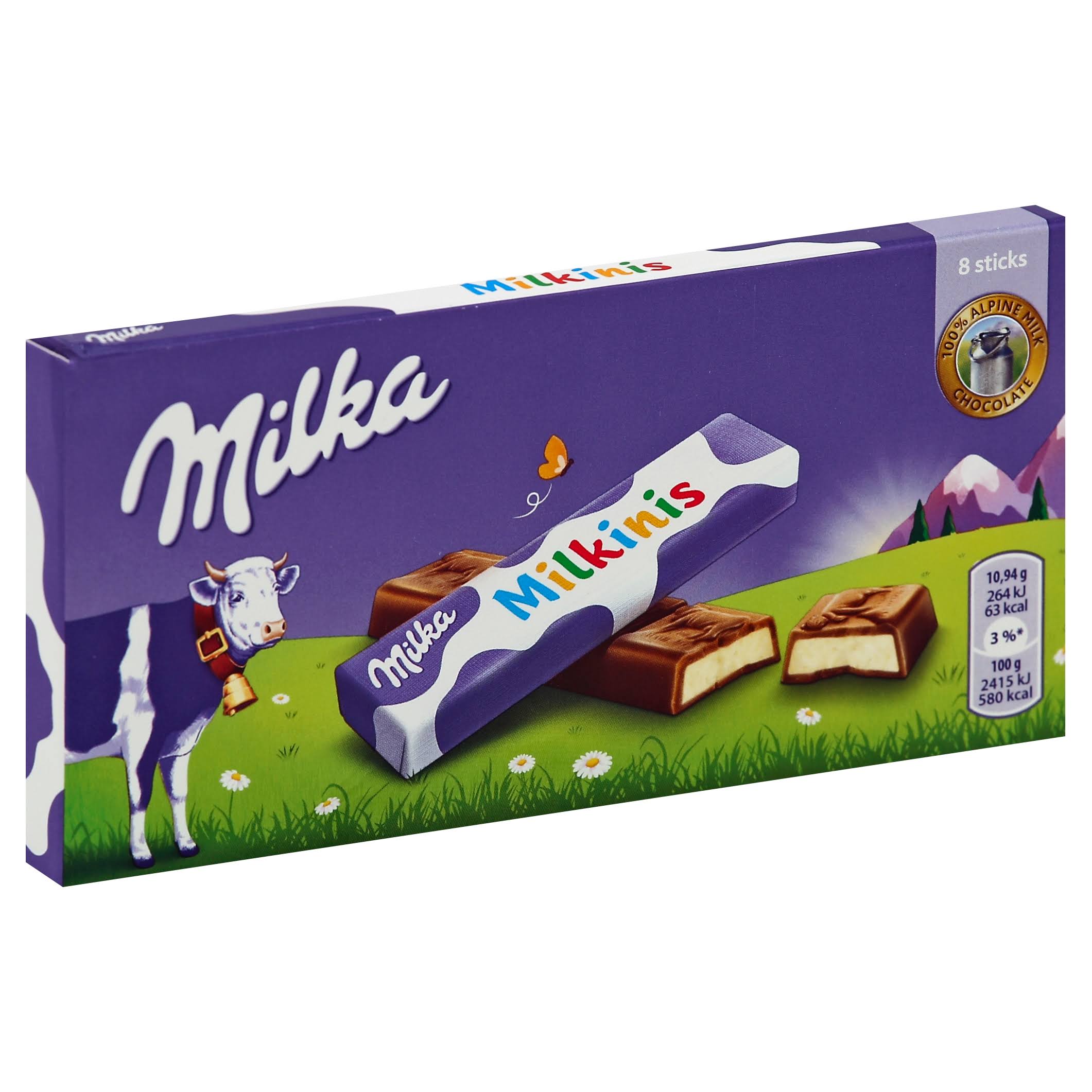 Milka Milk Chocolate, 100% Alpine - 8 sticks, 3 oz