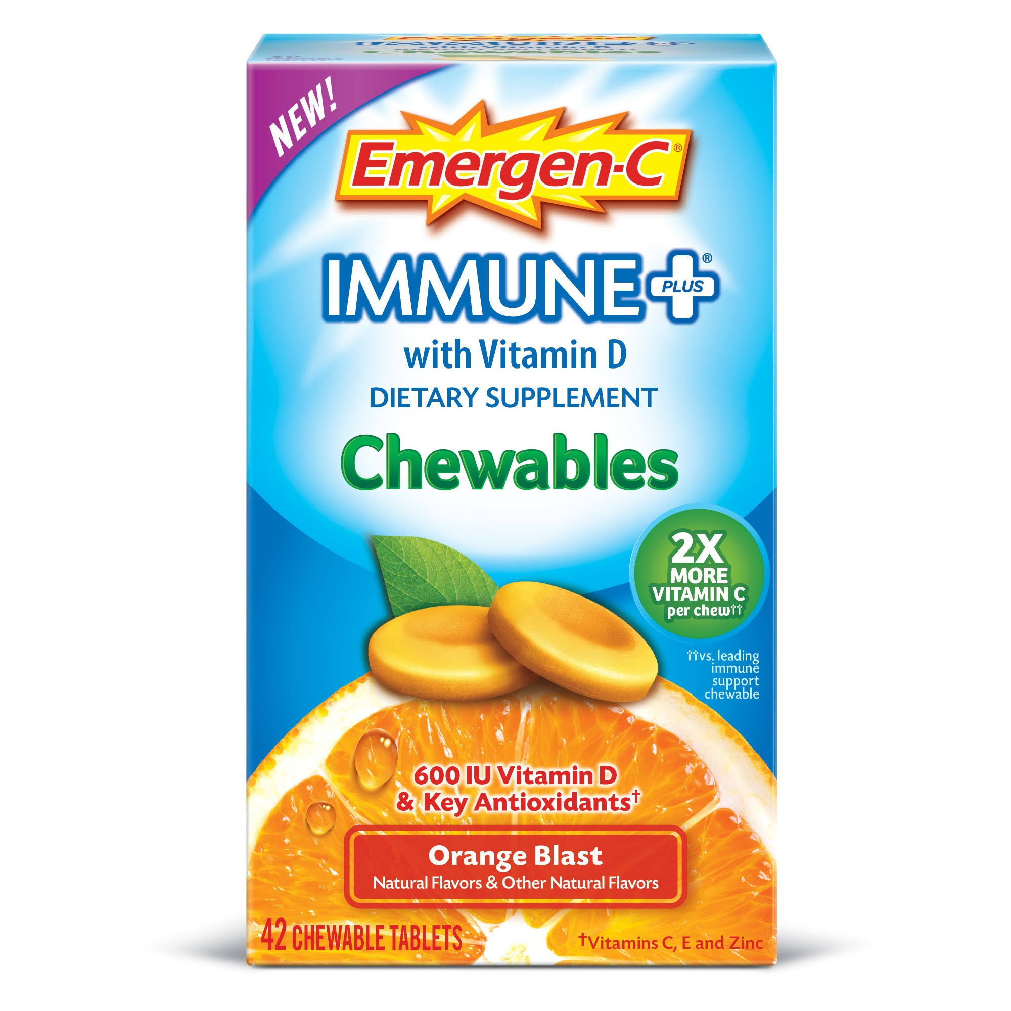 Emergen-C Immune Plus Dietary Supplement - Orange Blast Flavor, 42 Count