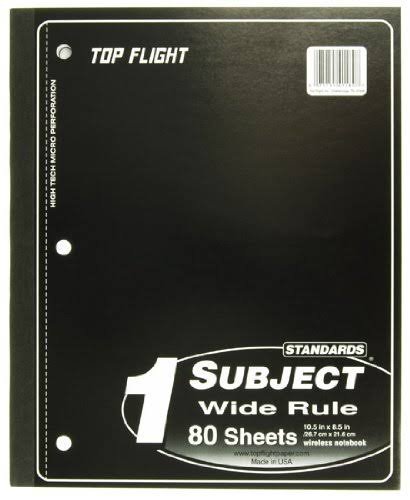 Top Flight Standards 1 Subject Notebook - 10.5" x 8", 80 Sheets