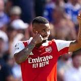 Gabriel Jesus reacts to scoring his first Arsenal goals in thumping Leicester win