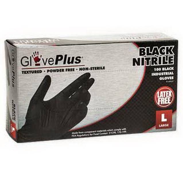 Gloveplus Textured Nitrile Glove Large - Black, 100 Pack