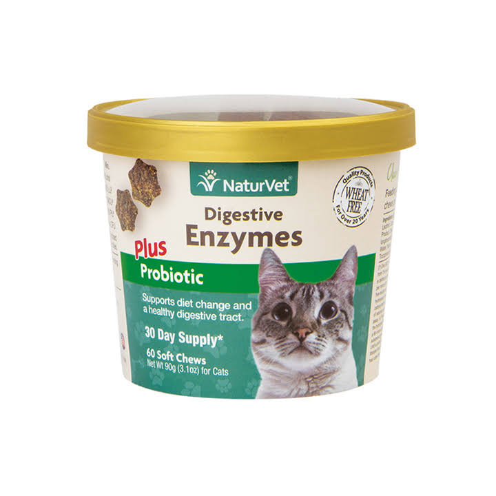 NaturVet Digestive Enzymes Plus Probiotic Cat Soft Chew Supplement - 60ct