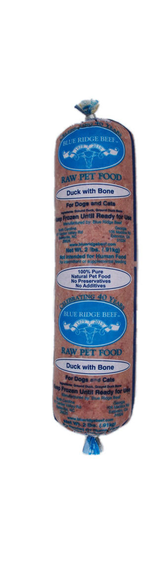 Blue Ridge Beef Duck with Bone Grain-Free Raw Frozen Chub Dog Food and Cat Food 2lb