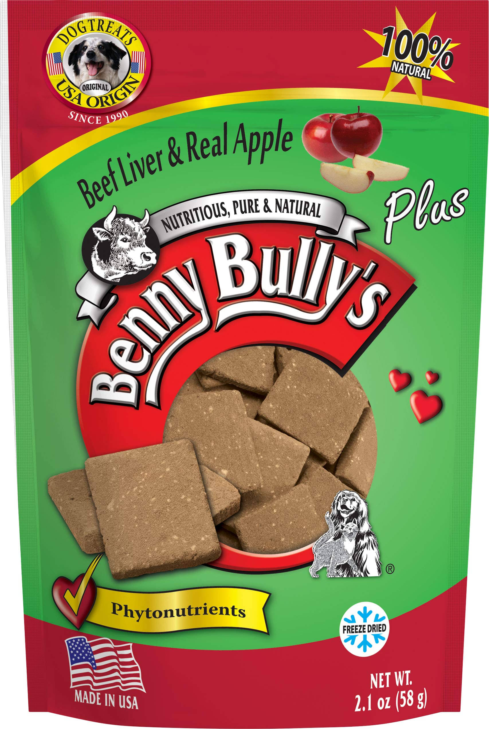 Benny Bully's Plus Apple Dog and Cat Treat - Beef Liver and Real Apple, 2.1oz