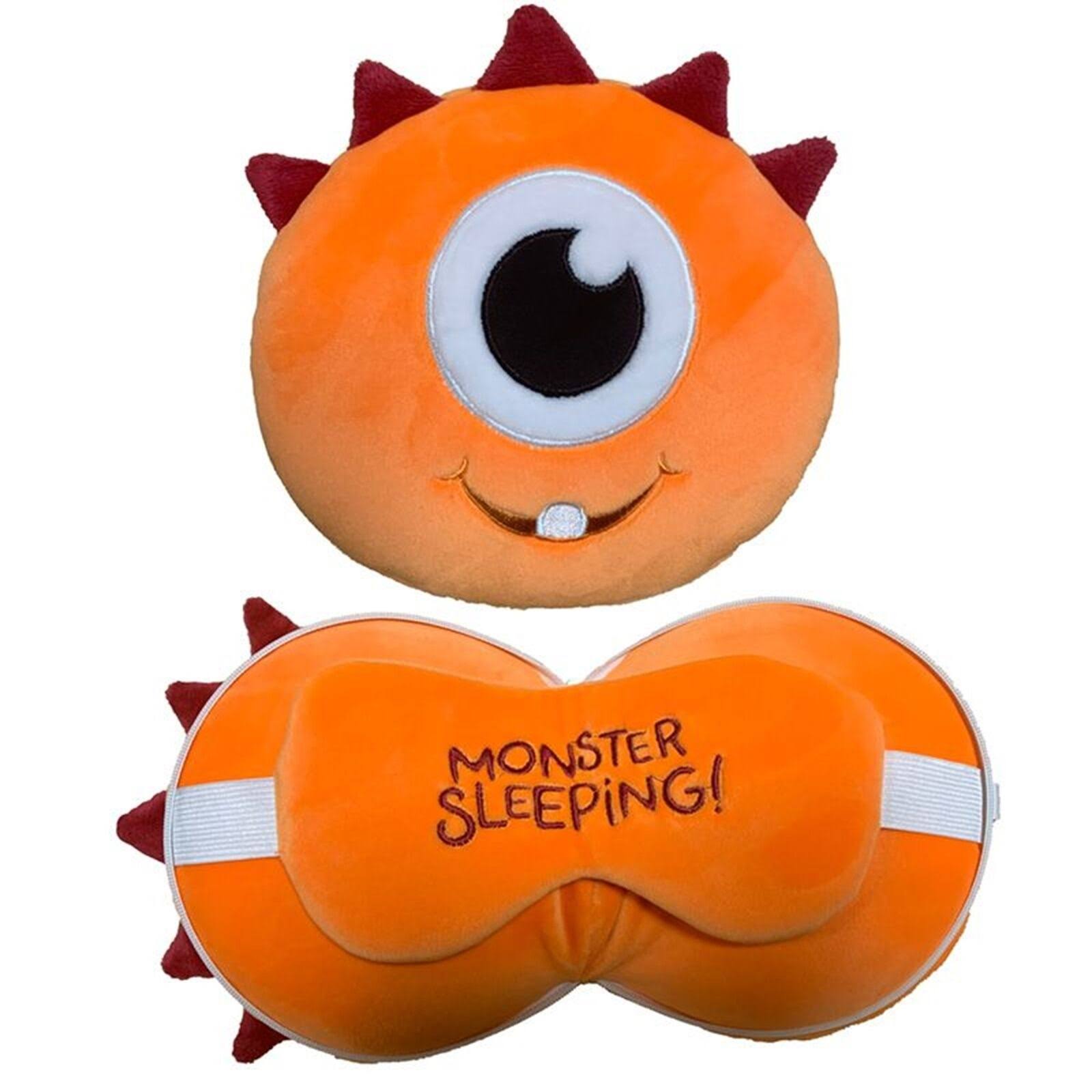 Relaxeazzz Plush Orange Monstarz Monster Round Travel Pillow & Eye Mask