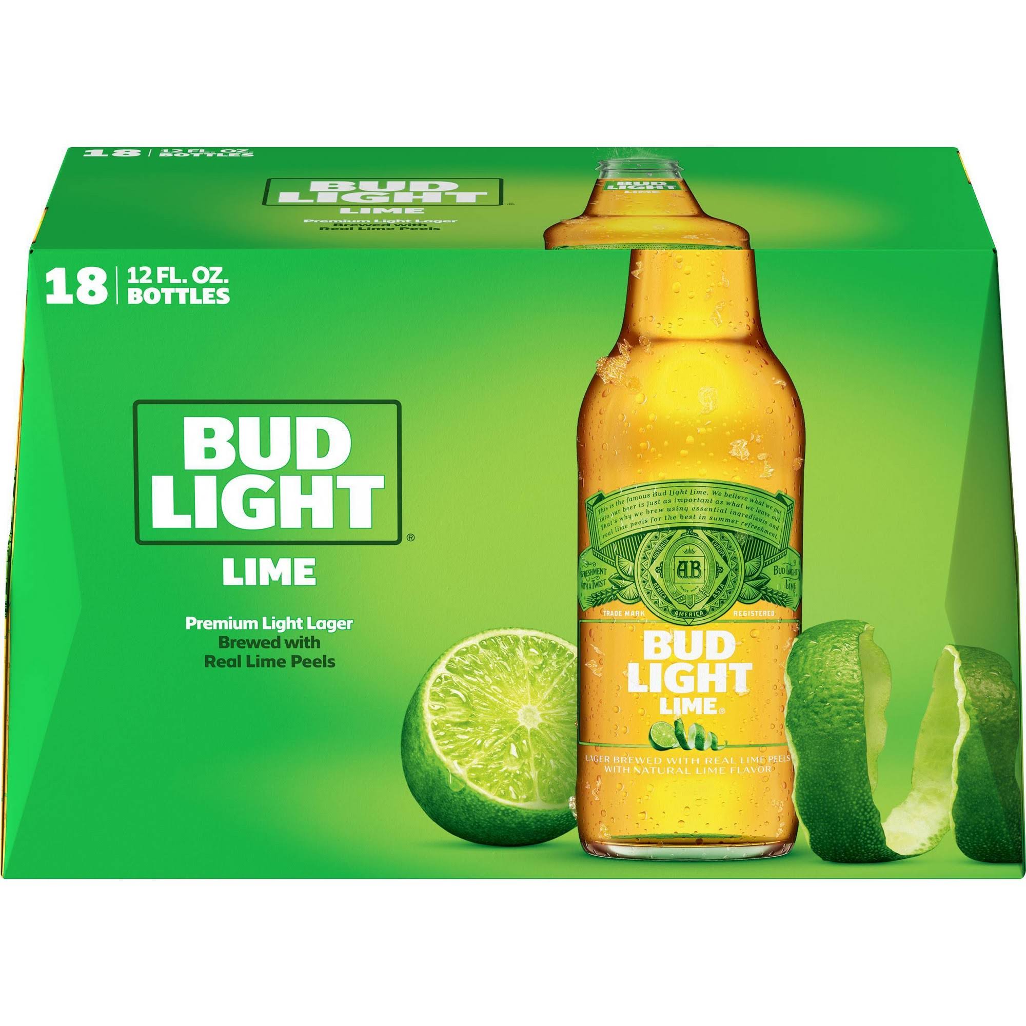 Bud Light Beer, Lager, Premium Light, Lime - 18 pack, 12 fl oz bottles