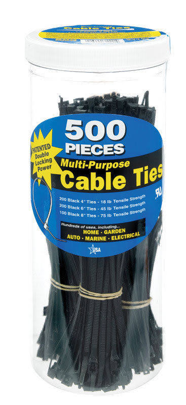 Gardner Bender 71111 Assorted Nylon Cable Tie - Black, 4-8"