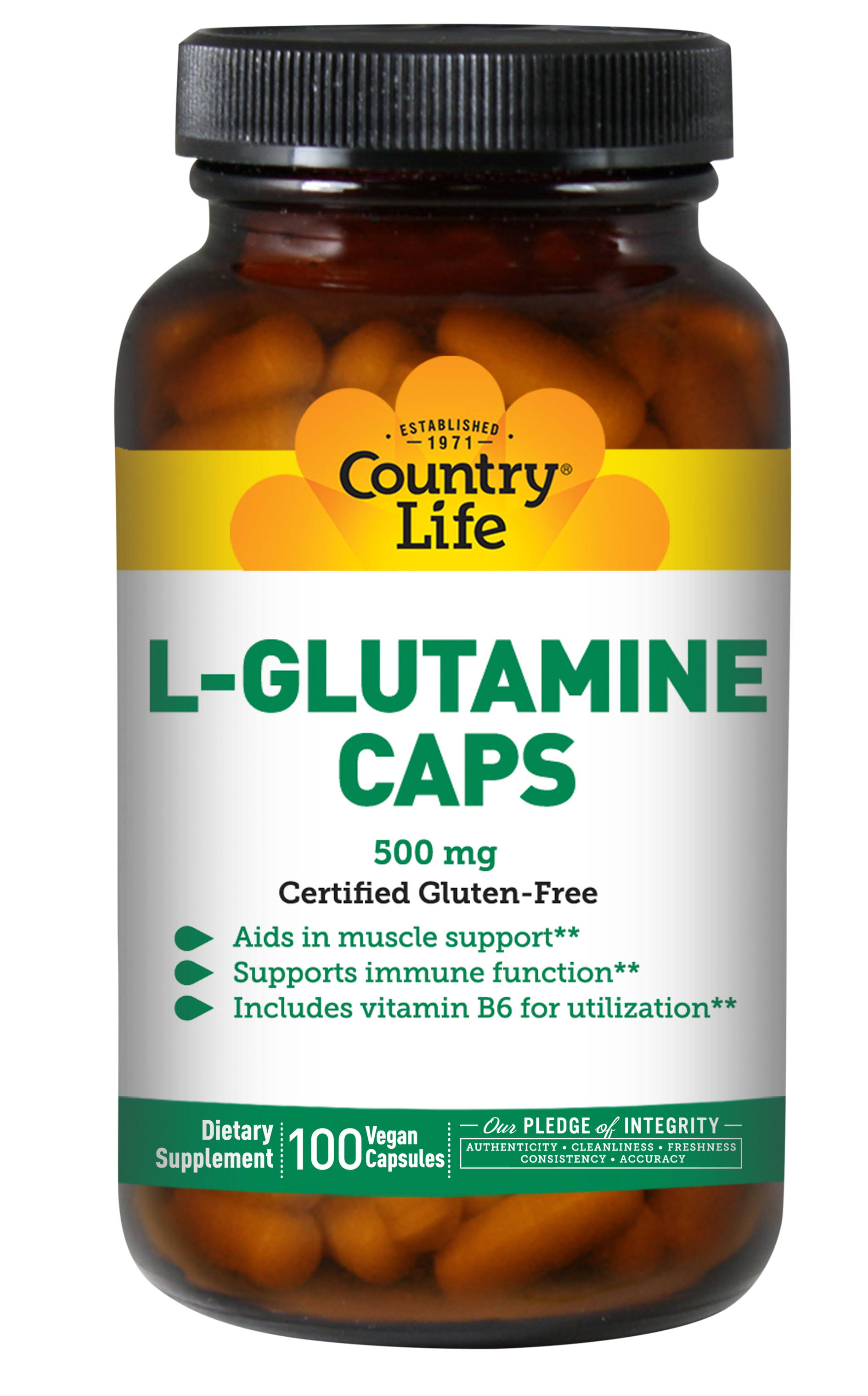Country Life L-Glutamine Caps - 500mg, 100 Vegetarian Capsules
