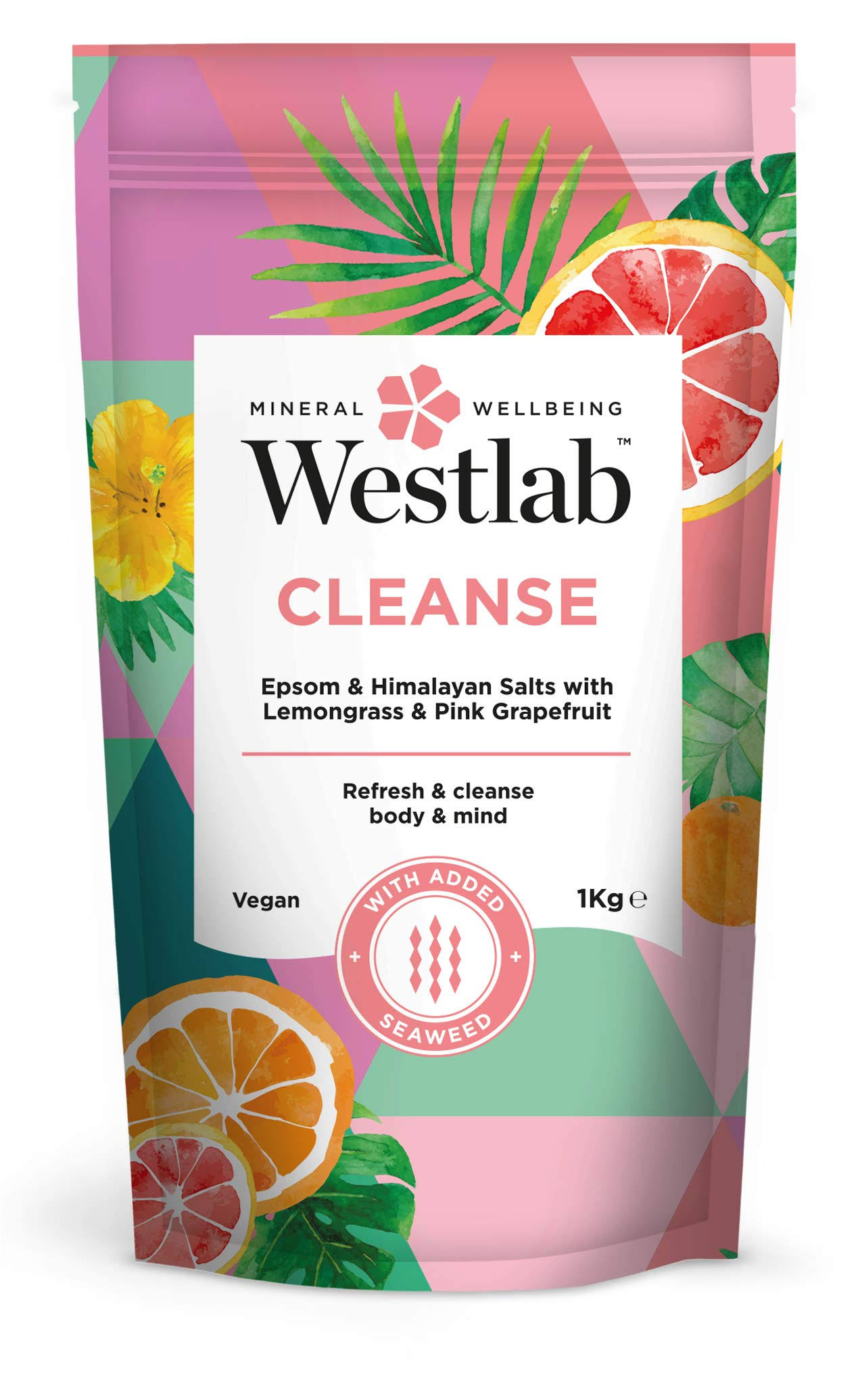 Westlab Cleanse Epsom and Himalayan Salts - with Lemongrass and Pink Grapefruit, 1kg