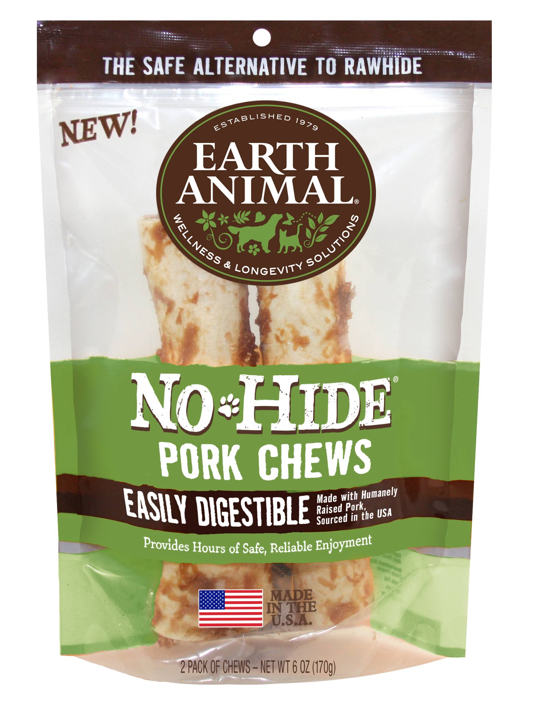 Earth Animal Dog Chews No Hide Pork - 7 Inches - 2 Pack