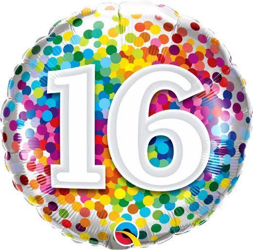 18 Inch Rainbow Confetti 16th Birthday Foil Balloon