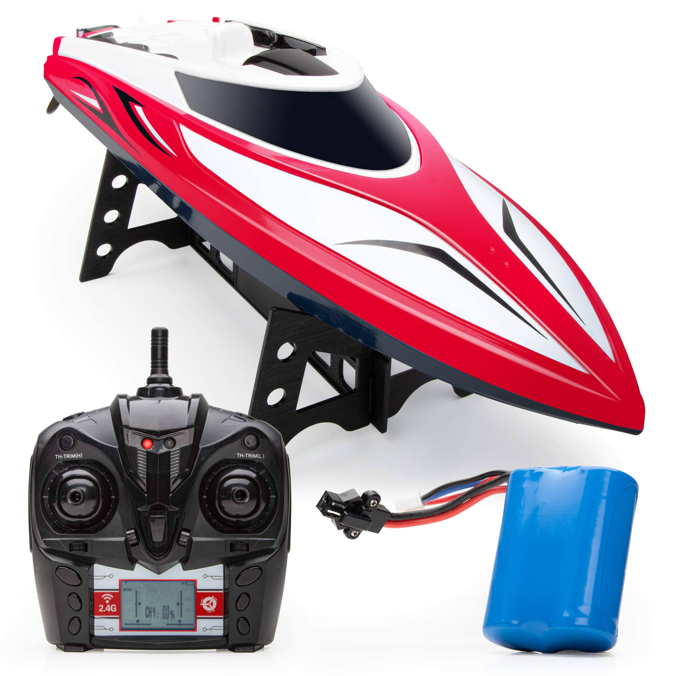 Force1 Velocity RC Boat - H102 Red Remote Control Boat for Adults and Kids (Unisex)