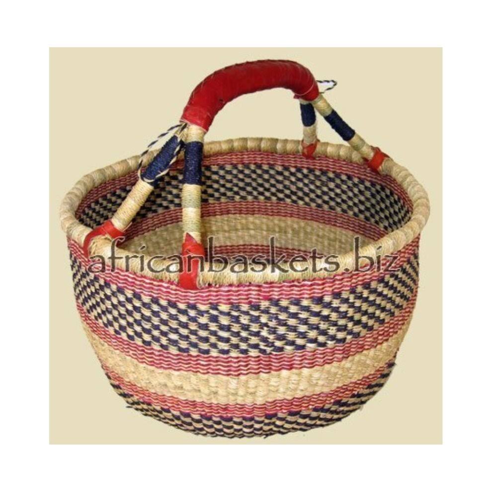 Bolga Baskets International Extra Large Market Basket w/ Leather Wrapped Handle Colors Vary
