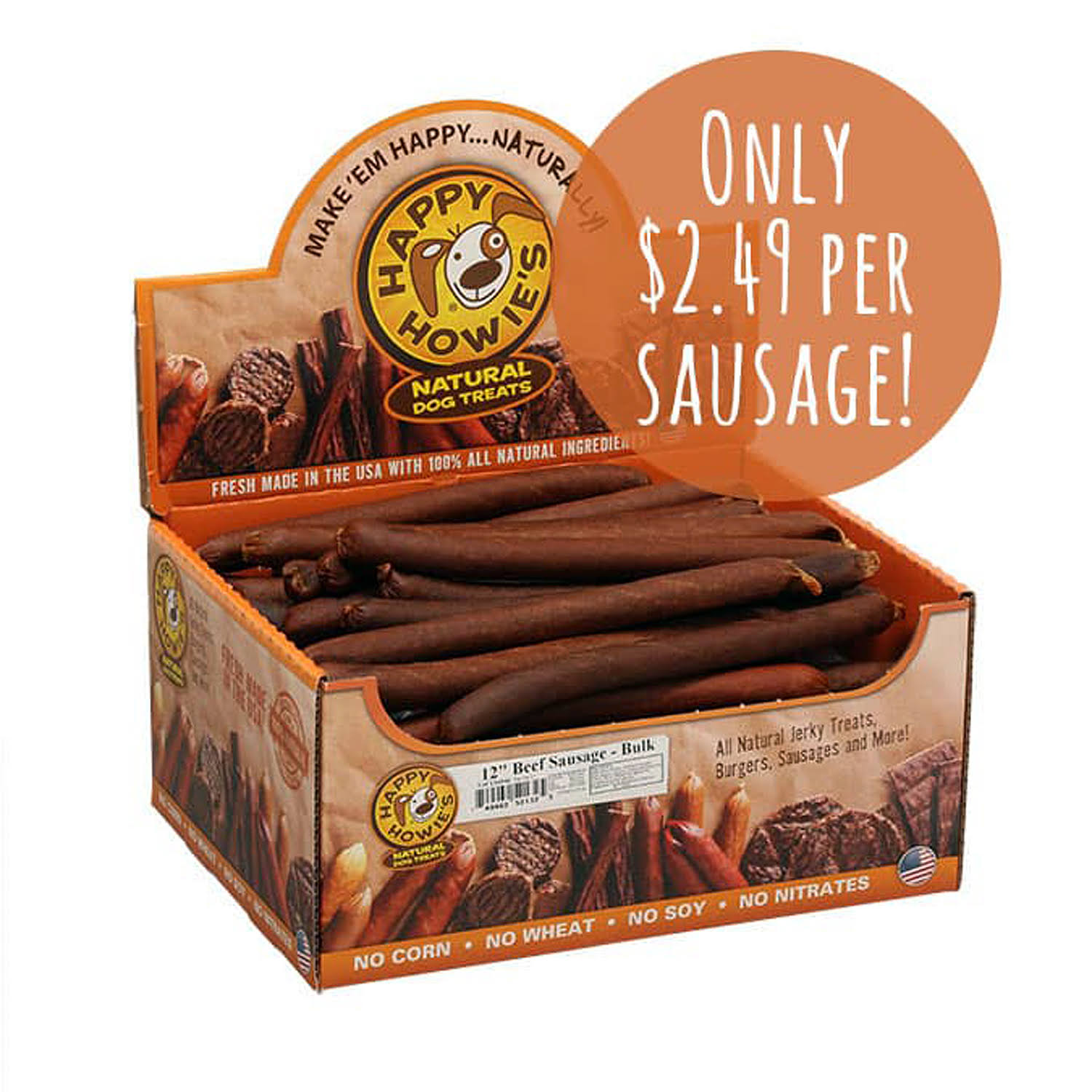 Happy Howie Dog Beef Sausage 12-Inch, 36-Pack