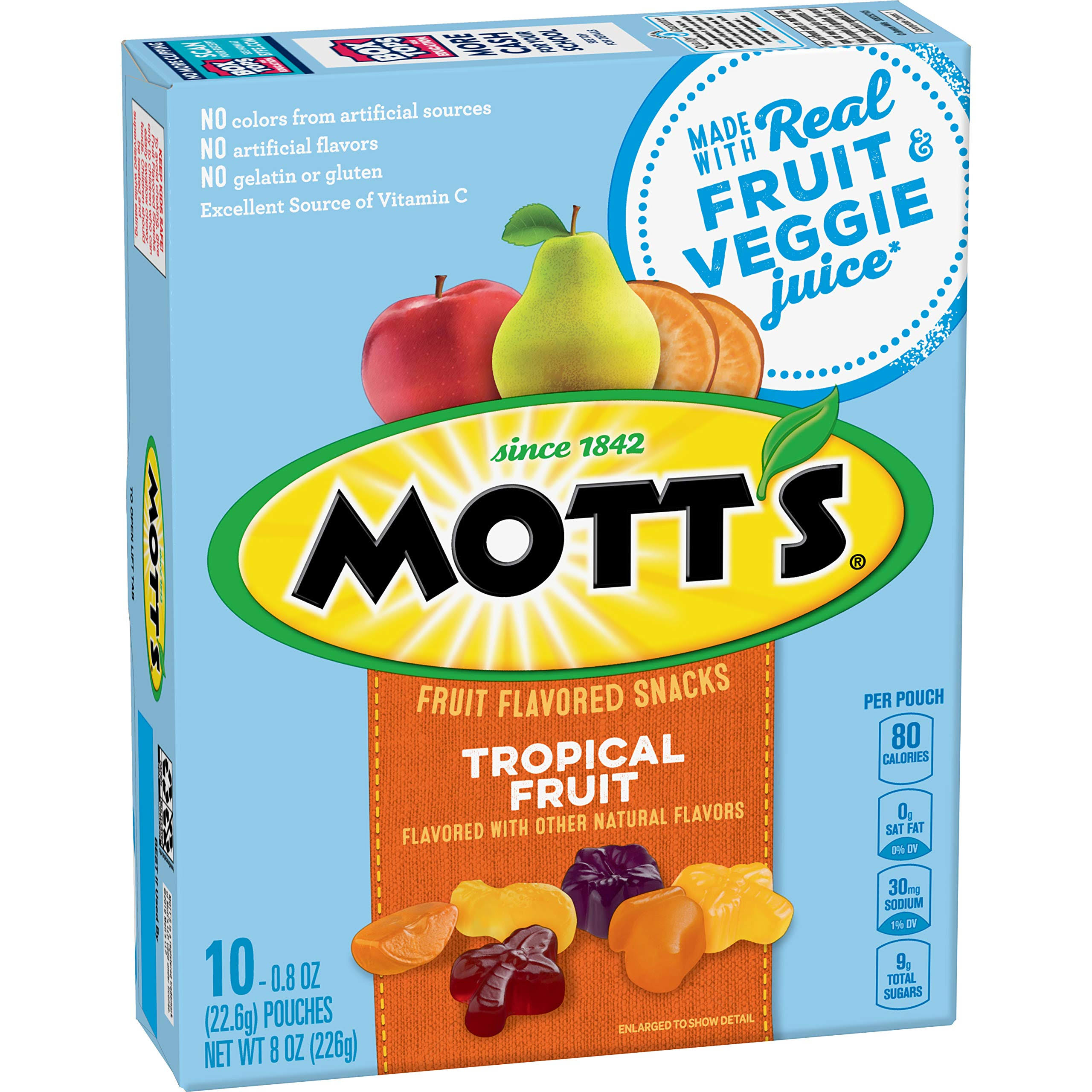 Motts Fruit Flavored Snacks, Tropical Fruit - 10 pack, 0.8 oz pouches