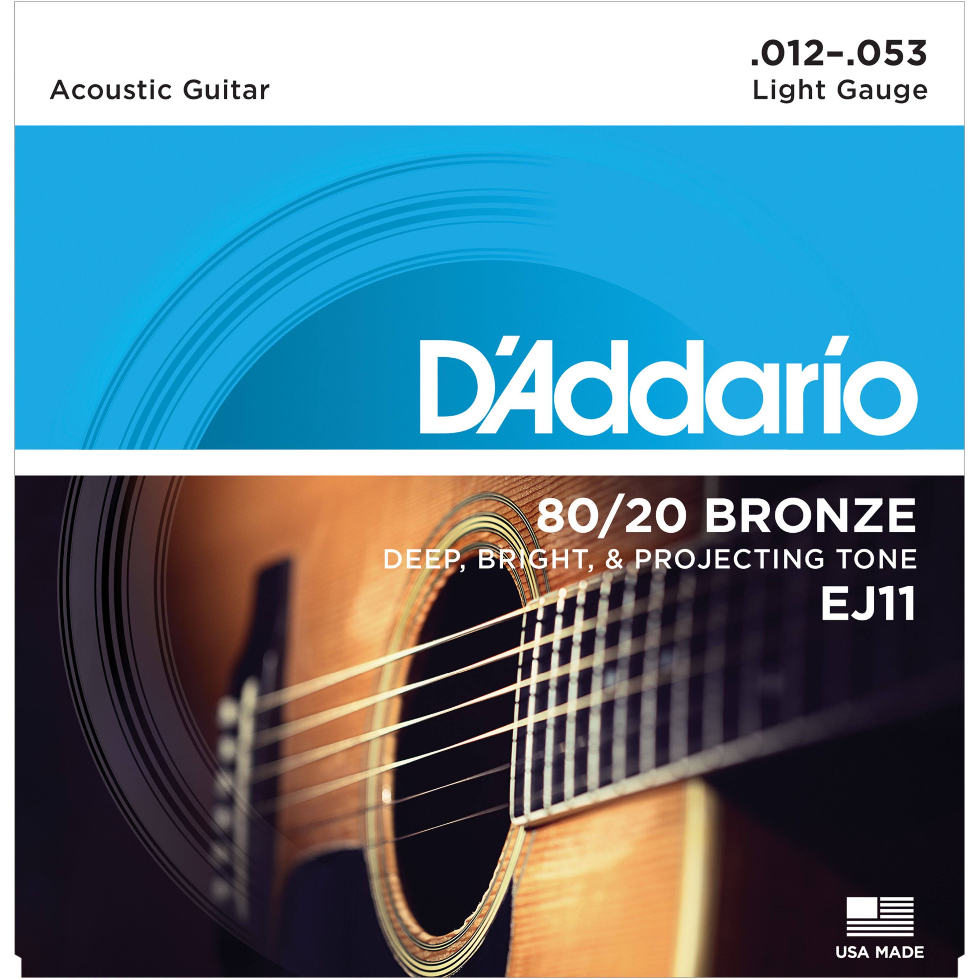 D'addario EJ11 80/20 Bronze Acoustic Guitar Strings - Light Gauge 12-53