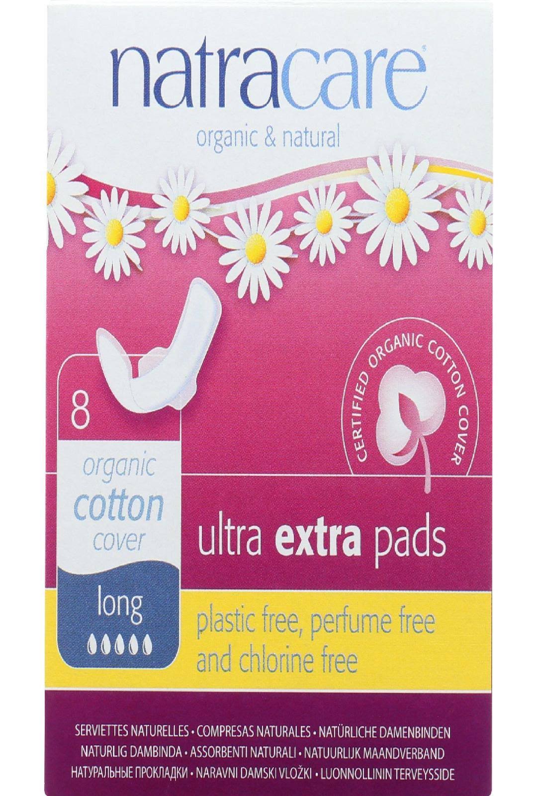 Natracare Organic Cotton Cover Ultra Extra Pads Long - with Wings, 8ct
