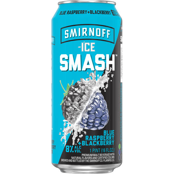 Smirnoff Ice Smash Malt Beverage, Blue Raspberry + Blackberry - 1 pint